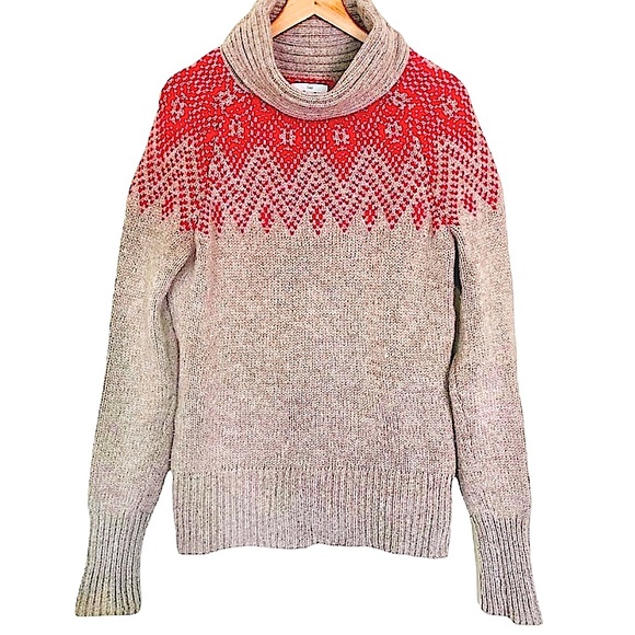 GAP Fair Isle Lambs’ Wool Sweater Festive Thick Knit Cowl Neck Turtleneck Nordic - Picture 4 of 16